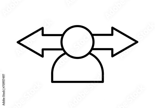 Icono negro de una persona tomando decisión de su camino.