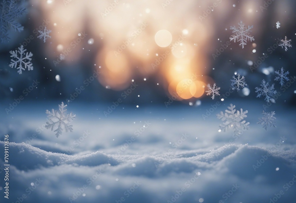 Winter snow background with snowdrifts with beautiful light and snow flakes on the blue sky in the e Winter snow background with snowdrifts with beautiful light and snow flakes on the blue sky in the e