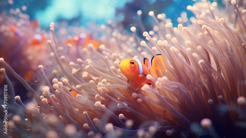 Stampa su tela Camouflaged Beauty Showcase a clownfish perfectly camouflaged within the anemone
