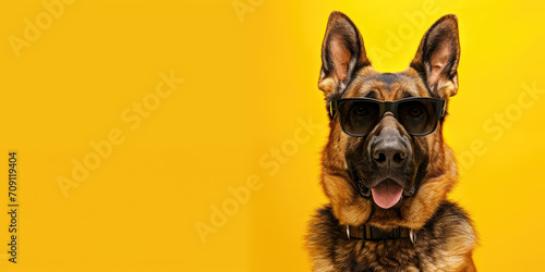 A German Shepherd in cop attire, guarding with authority.Copy Space.