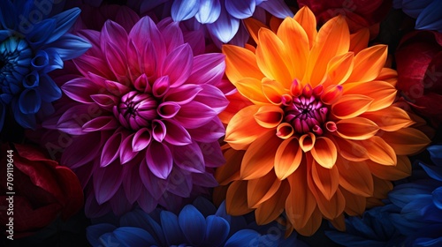 Contrasting Colors Photograph Dahlias with contrasting colors in the background, creating a visually striking composition. Experiment with complementary color combinations to enhance the vibrancy © Hameed