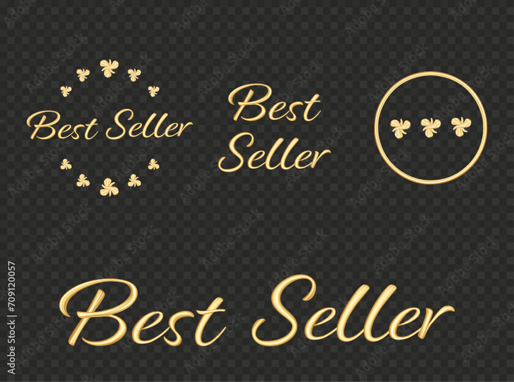 Gold Best seller stamp with crown and stars badge label tag