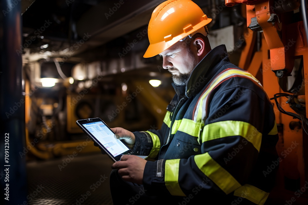 engineer man control oil rig with mobile phone, Generative AI engineer man control oil rig with mobile phone, Generative AI