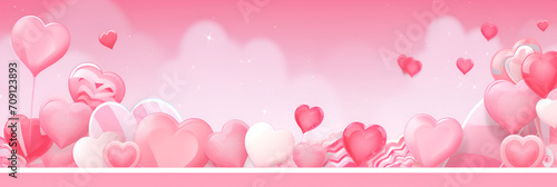 Valentine's Day background, with 3D hearts, with copy space, in candy pastel color. On a pink background, bright and rich for design. © Мария Фадеева