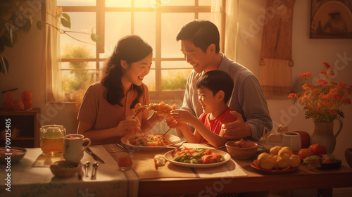 asian family having dinner at home