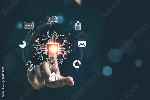 Ai, Artificial intelligence technology. Smart robot ai. Secretary to search information and command system. Modern tools for analyzing business data. Convenience tools. Future technology. Chatbot.