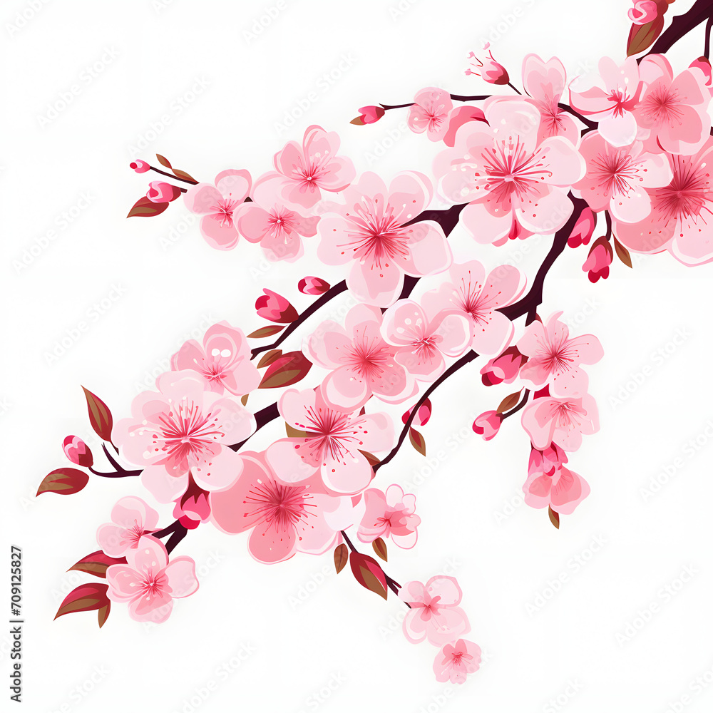 Cherry Blossom Branches cartoon whie background clipart