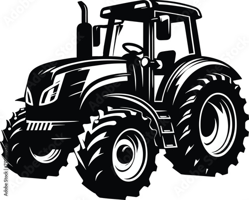 Black and White Tractor Silhouette Illustration Vector