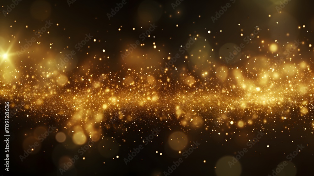 abstract golden particles and sprinkles powder explosion for a holiday celebration like christmas. shiny gold lights. wallpaper background for ads or gifts wrap and web design