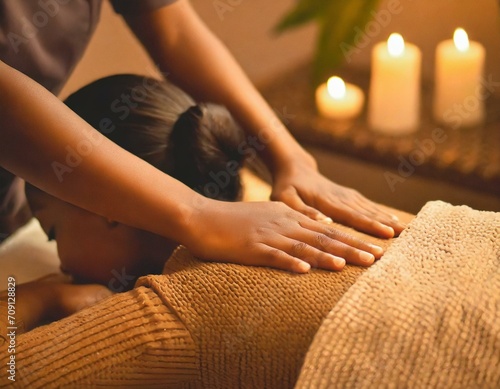 A woman receiving a shoulder massage at a relaxation salon photo