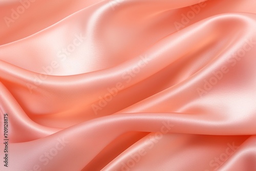 Closeup of rippled pink satin fabric texture background.