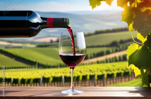 red wine in vineyard. 