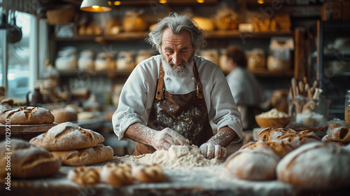 Handwerkliche Leidenschaft: Bäcker knetet Teig und backt köstliche Brötchen