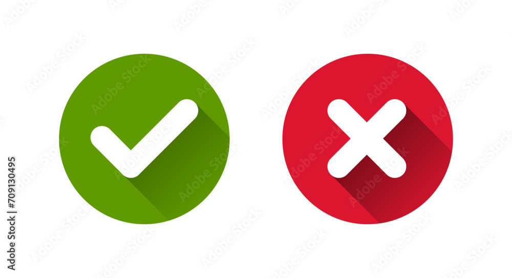 Check mark and Cross icons, flat round buttons Check mark and Cross icons, flat round buttons