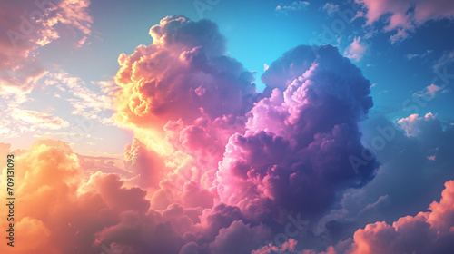 Heart shaped cloud formation in sunset sky. Love and romance concept illustration