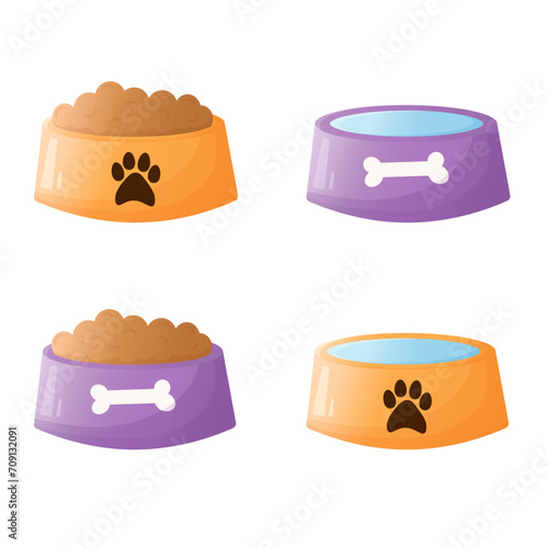 Vector pet bowl with food bowl for dog for kibbles and water vector illustration photo