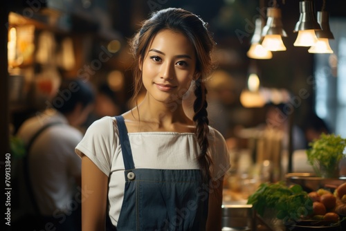 A fashionable woman stands confidently on the street, donning a white shirt and overalls that exude a sense of effortless style and independence