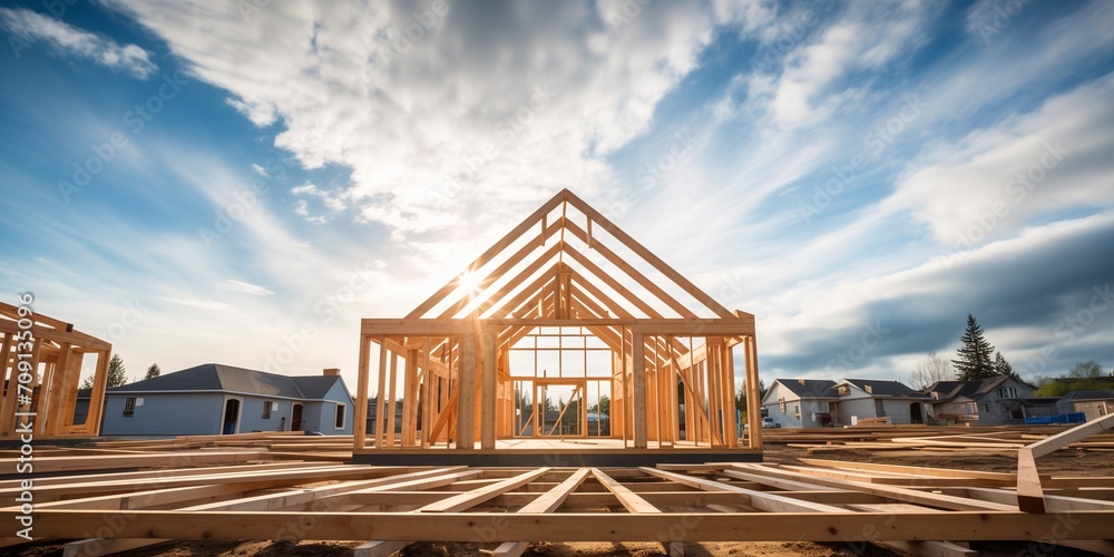 The structure of wood framing at construction house The structure of wood framing at construction house
