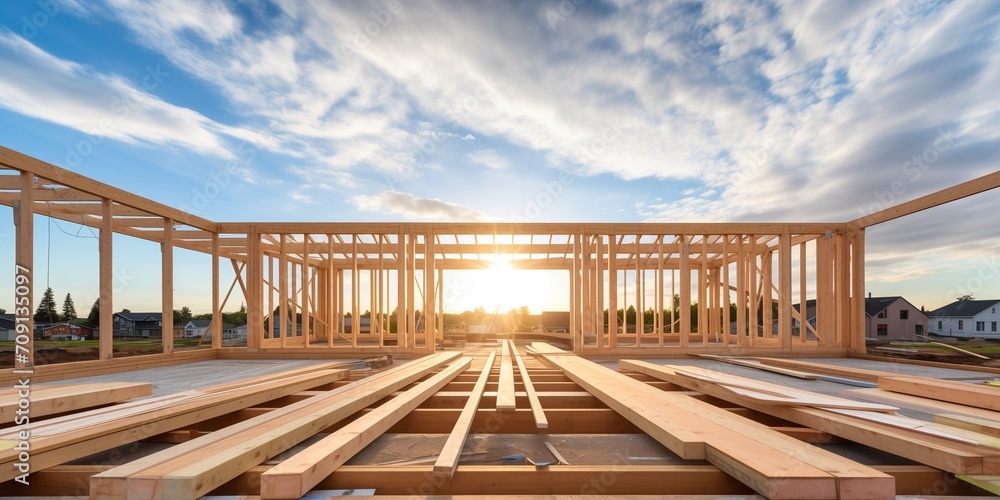 Naklejka premium The structure of wood framing at construction house