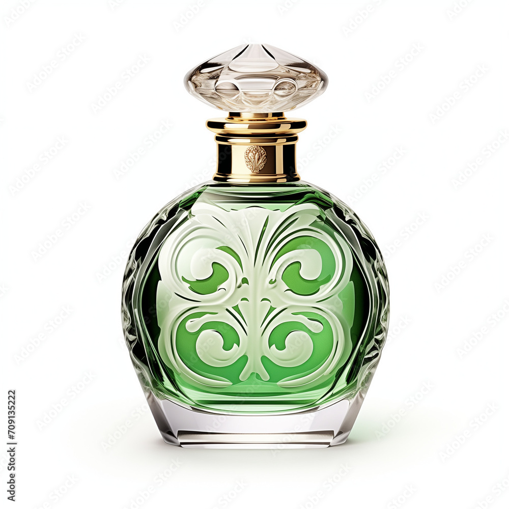 antique Green Perfume Bottles Isolated on White Background, bottle design, Elegant Perfume essence antique Green Perfume Bottles Isolated on White Background, bottle design, Elegant Perfume essence