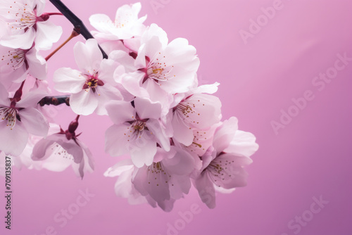 Cherry blossoms unfurl against a soft pink backdrop, a dance of delicate petals in spring's embrace © Ai Studio