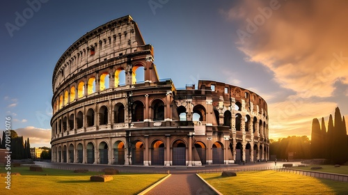 Rome Colosseum. A colorful early morning photo at sunrise.