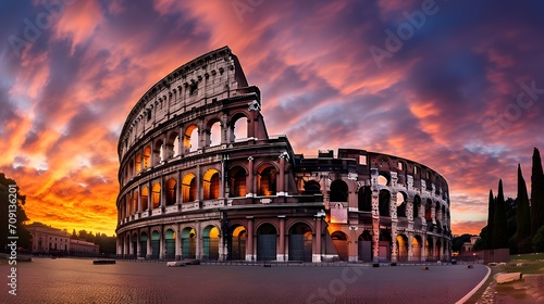 Rome Colosseum. A colorful early morning photo at sunrise.