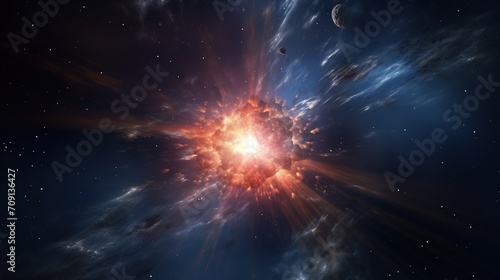 Scientific concept of imaging a supernova explosion in deep space. Sci-fi abstract background. Generative AI