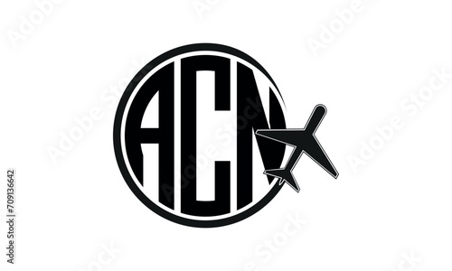 ACN three initial letter circle tour & travel agency logo design vector template. hajj Umrah agency, abstract, wordmark, business, monogram, minimalist, brand, company, flat, tourism agency, tourist