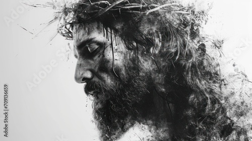 Jesus wearing crown made of thorns