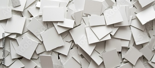 White cutout cardboard pieces in a pile.