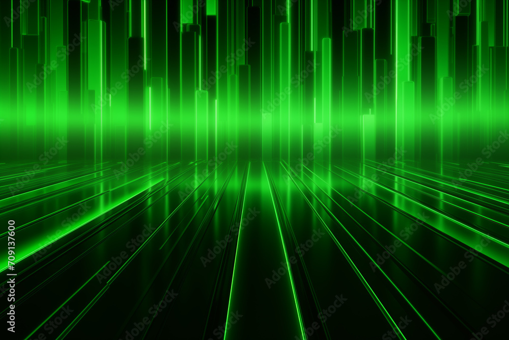 Geometric background with green neon light in technology concept. Geometric background with green neon light in technology concept.