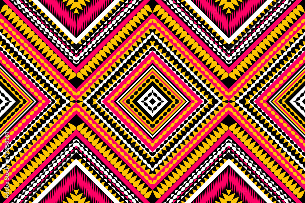 mexico pattern ethnic designs geometric shapes Triangular color tear drop ikat Black, pink, yellow, white tribal pattern designs pattern for Textile printing business Wallpaper, carpet fabric Cushions
