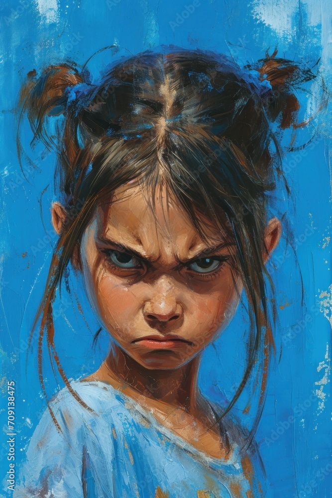 Illustration of a little angry female child Illustration of a little angry female child