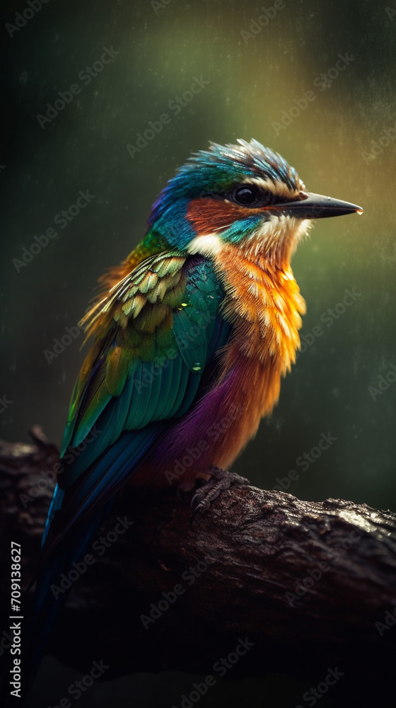 Obraz premium Imagine a small bird, battered by a storm, continuing its flight despite the fierce winds and pelting rain created with Generative Ai