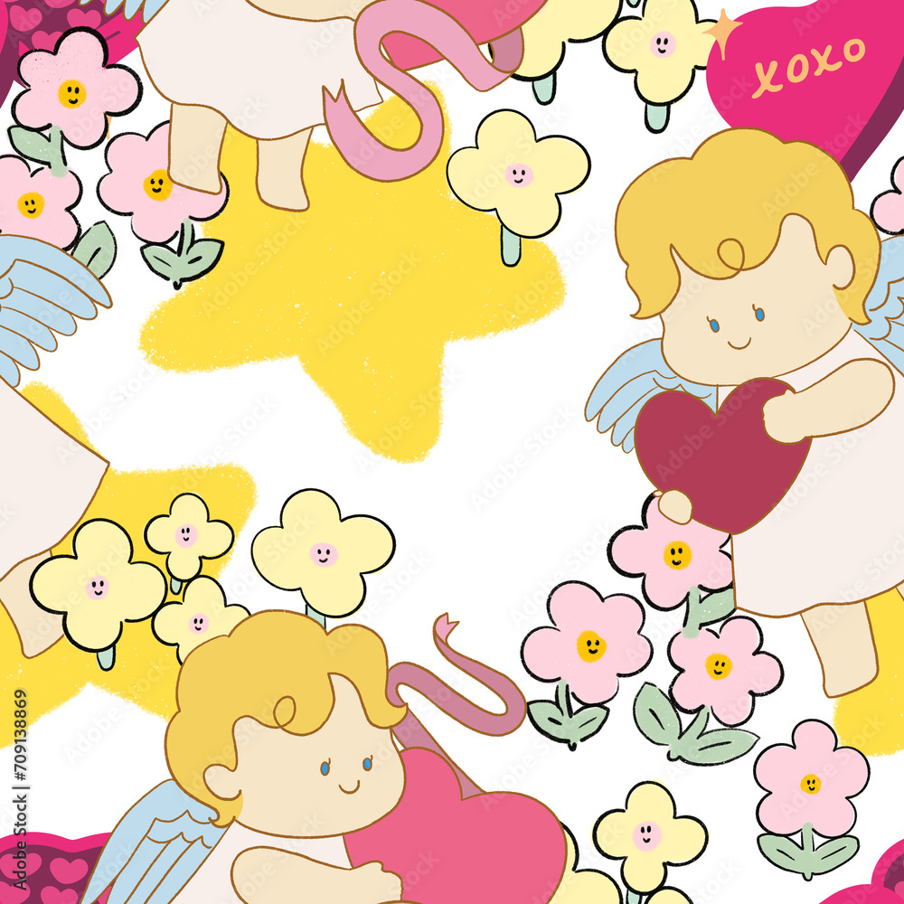 Repeat Background seamless cute cartoon doodle kid character angel cupid eros symbol Repeat Background seamless cute cartoon doodle kid character angel cupid eros symbol
