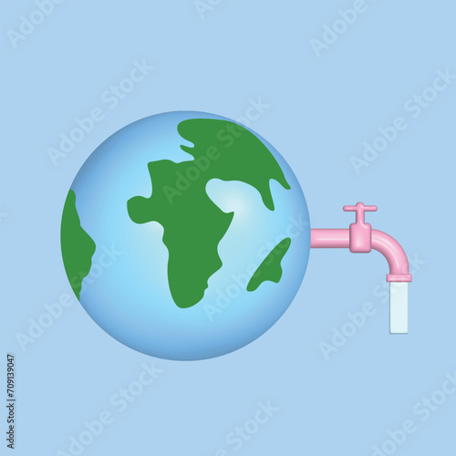 World water day concept. Realistic 3d object cartoon style. Vector colorful illustration.