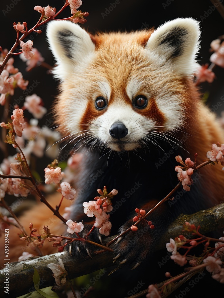 Red panda sitting on a tree branch, climbing a tree Red panda sitting on a tree branch, climbing a tree