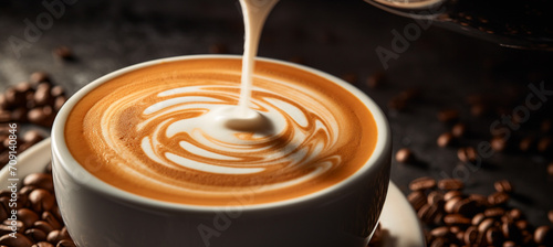 closeup of a cappuccino being made, highlighting the frothing process for that perfect layer of foam