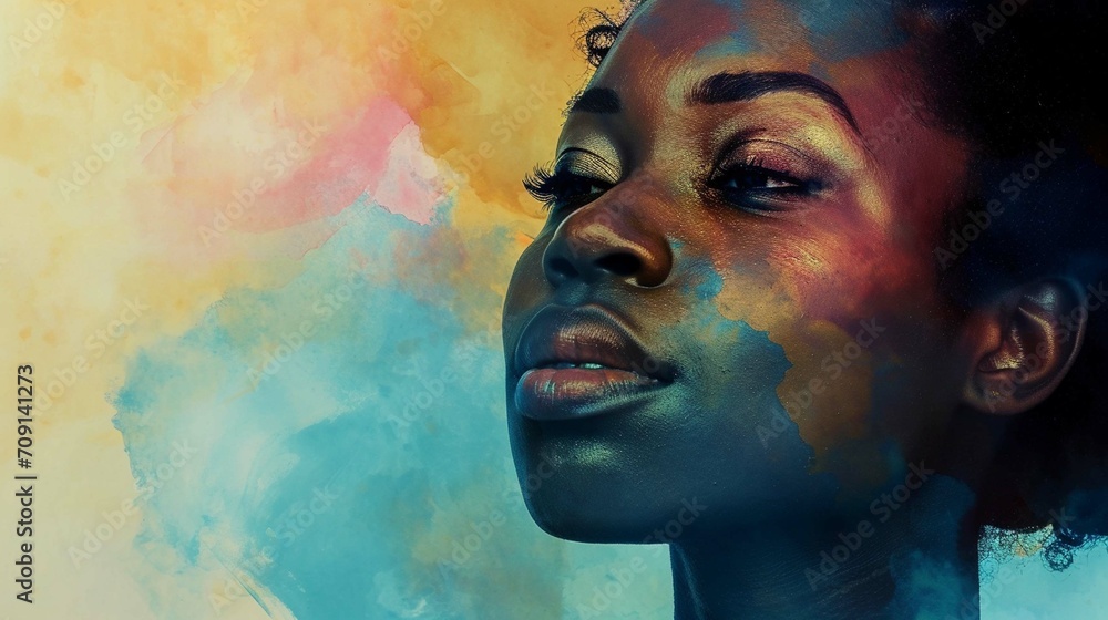 Portrait of a black woman in watercolor style