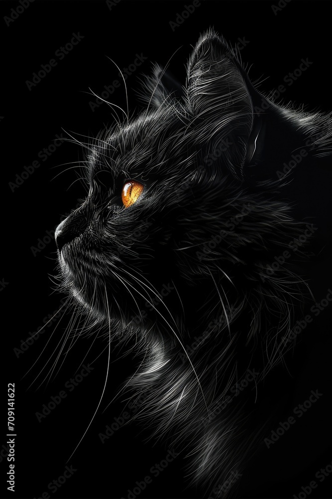 Black Cat Drawing - Studio Background - AI Generated Black Cat Drawing - Studio Background - AI Generated
