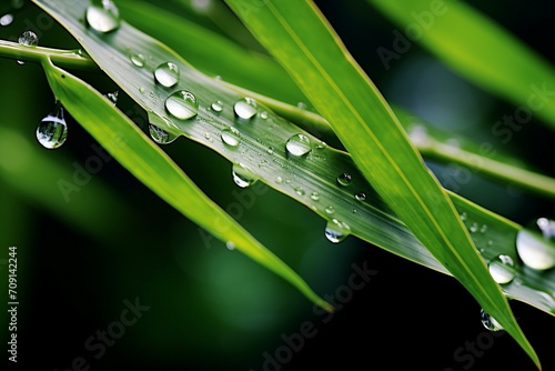 Water drops on green grass. Nature background. Shallow depth of field.