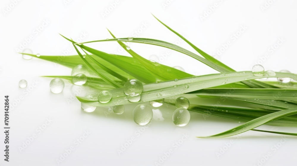 The product photo highlights Imperata cylindrica against a firm white background, accentuating its vibrant green shade and the rejuvenating dewdrops adorning its surface.
