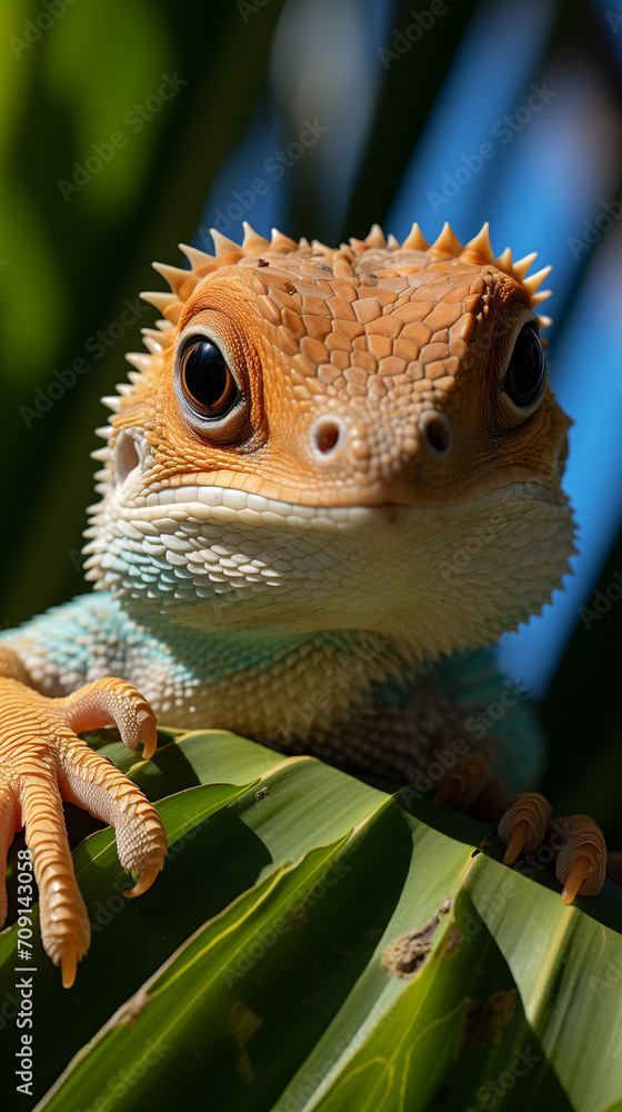 lizard on a branch, Small Lizard Climbing a Palm Tree lizard on a branch, Small Lizard Climbing a Palm Tree