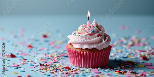 birthday party cupcake with one candle