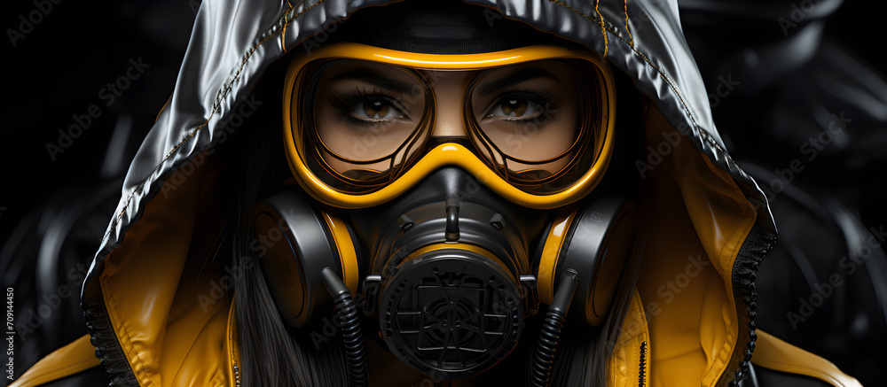 a woman wearing a gas mask and goggles