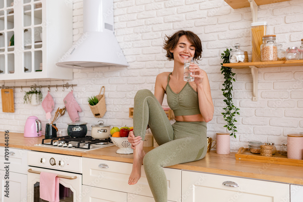 healthy slim woman in kitchen in the morning, diet food wellness healthy slim woman in kitchen in the morning, diet food wellness