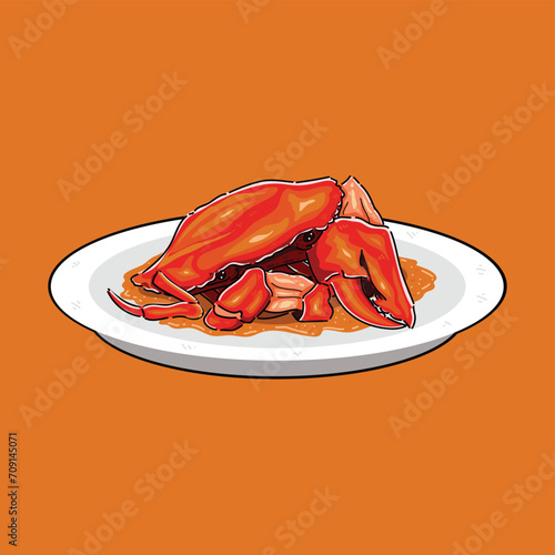 steam chilli crab clipart in a plate vector design illustration