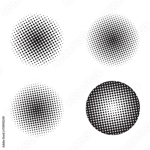 Black circle halftone spots vector illustration.