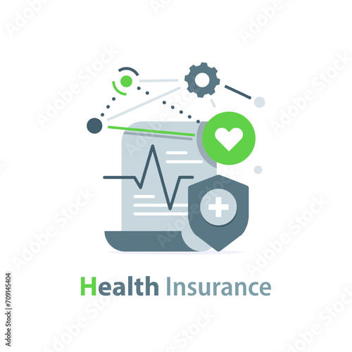 Health insurance,checklist clipboard and shield,medical program,annual checkup, sick leave